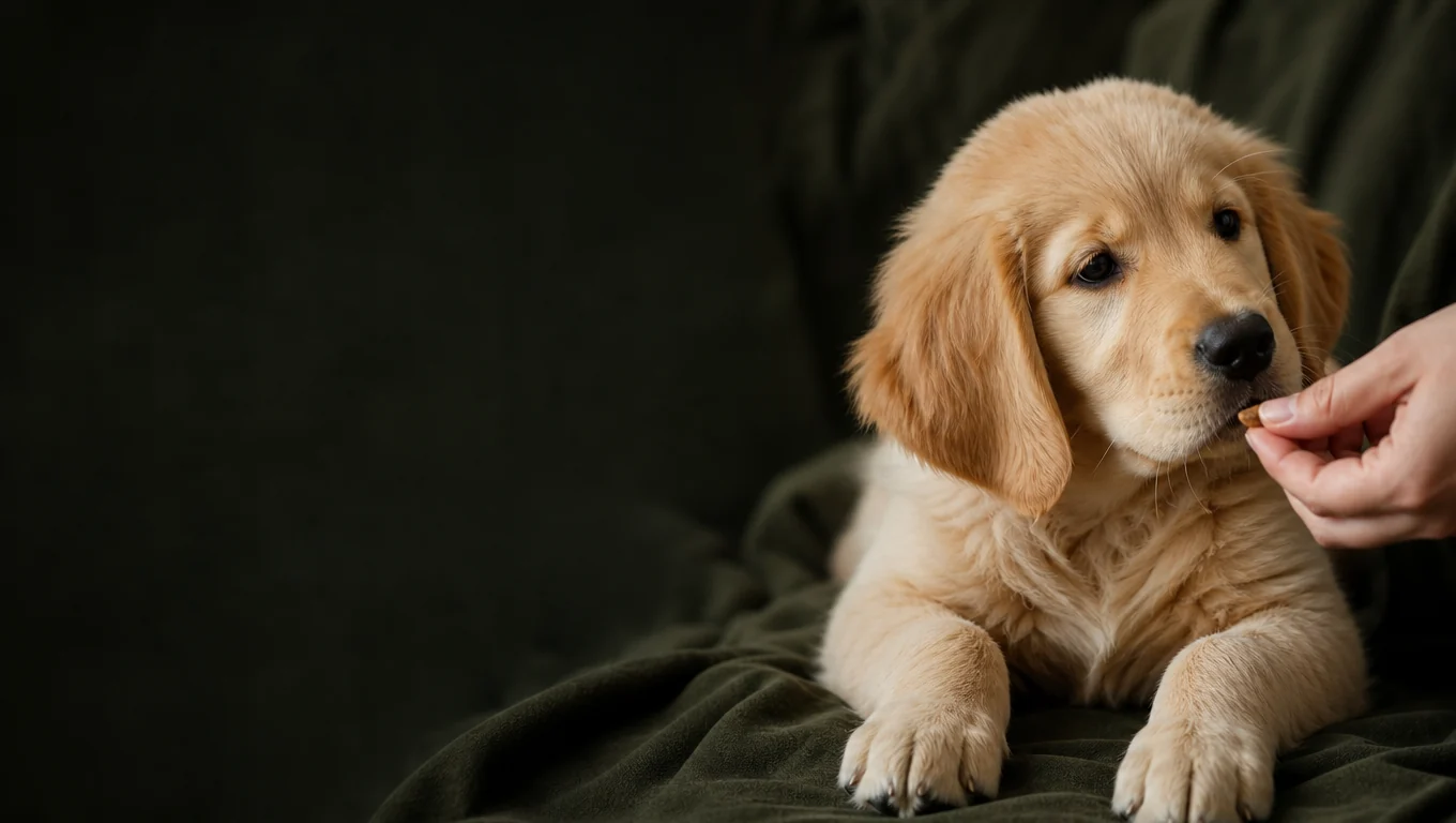 A young golden dog sharing a quiet moment with its owner